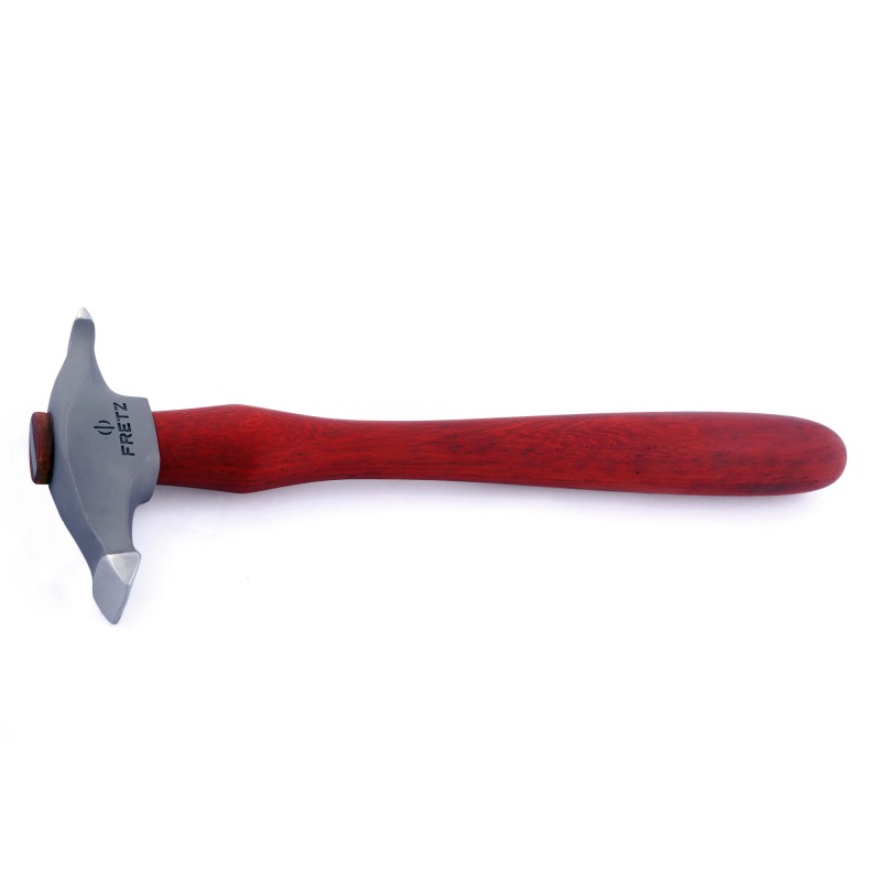 fretz® short sharp / texture raising hammer Full horizontal view of the Fretz HMR-13 short sharp texturing hammer displaying the cast stainless steel head and contoured hardwood handle.