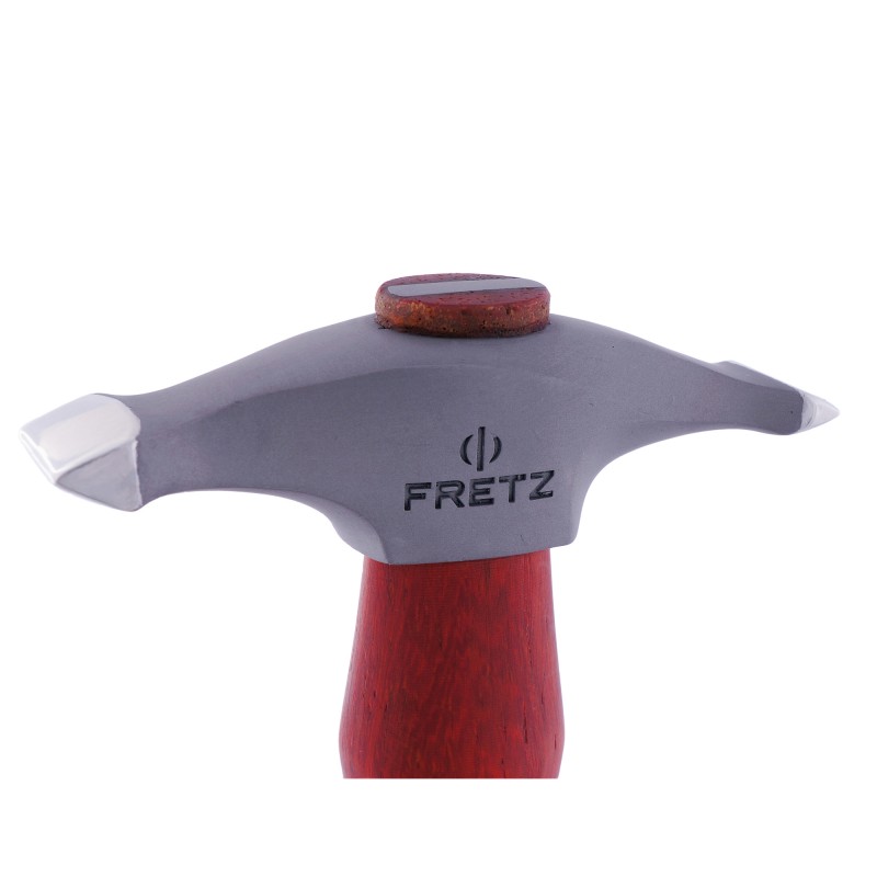 fretz® short sharp / texture raising hammer Close-up side profile of the Fretz HMR-13 hammer head showing the laser-engraved Fretz logo and shortened chisel-style striking faces.
