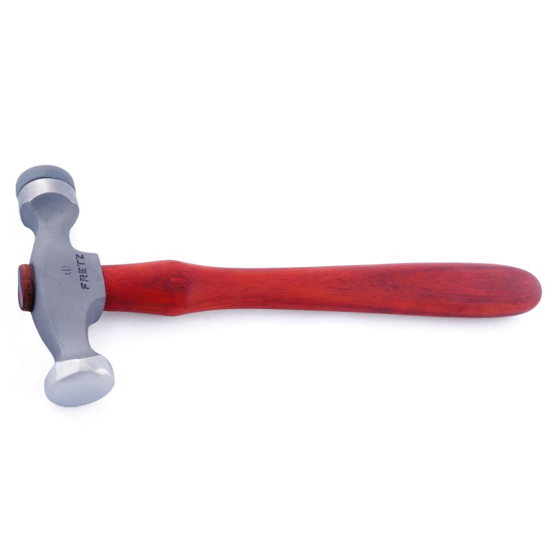 fretz® plannishing hammer w/ insert single ended version Full horizontal perspective of the Fretz HMR-6 hammer displaying the stainless steel dual-end head and ergonomic hardwood handle.