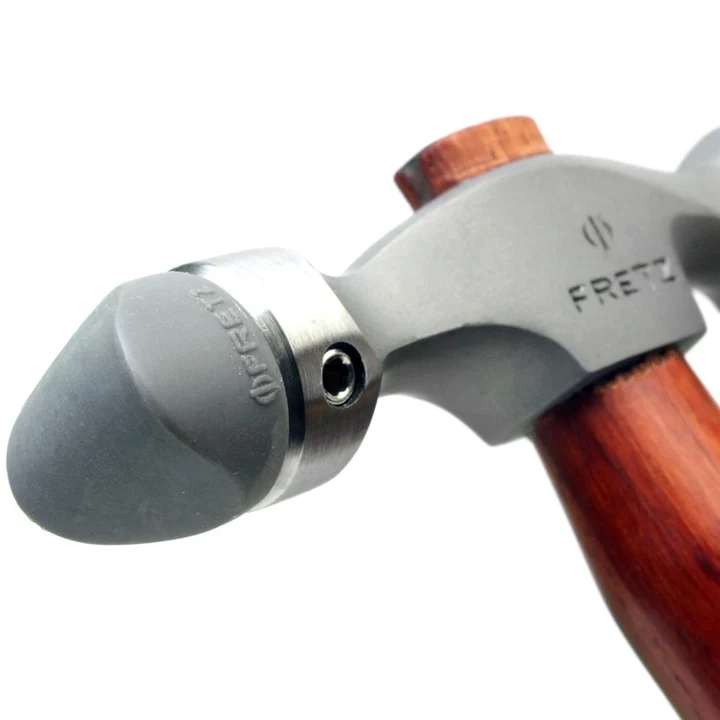 fretz® double ended insert hammer Close-up angle of the Fretz HMR-7 showing an installed domed plastic insert with visible Fretz mold branding.