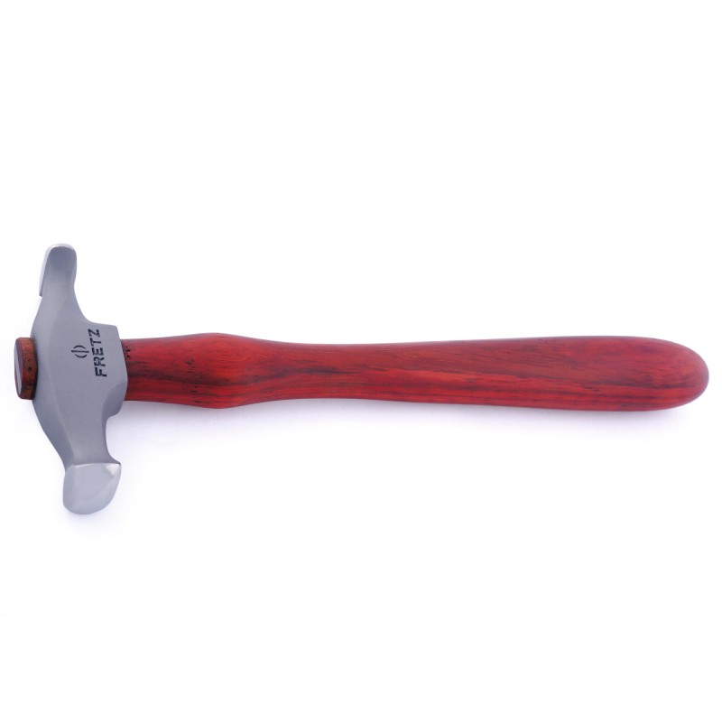fretz® rounded wide raising hammer Full horizontal profile of the Fretz HMR-9 hammer displaying the cast stainless steel head and contoured ergonomic hardwood handle.