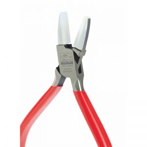 Front perspective view of the NIQUA Antilope 04-020-133 flat nose pliers featuring red PVC handles and protective white nylon jaws.