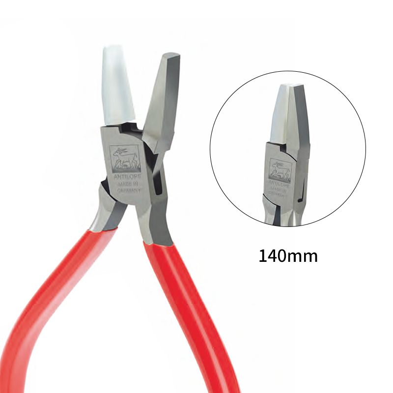 niqua® antilope half round & flat nose pliers without spring & cut 130mm / with nylon jaw 140mm Product presentation of the NIQUA Antilope 04-038-133 half-round and flat-nose plier (140mm) featuring an inset detail of the white protective nylon jaw cover.
