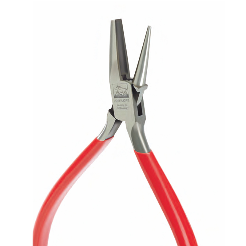 niqua® antilope round & concave nose pliers without spring 130mm Front perspective view of the NIQUA Antilope 04-037-130 round and concave-nose plier with red PVC handles and open mating jaws.