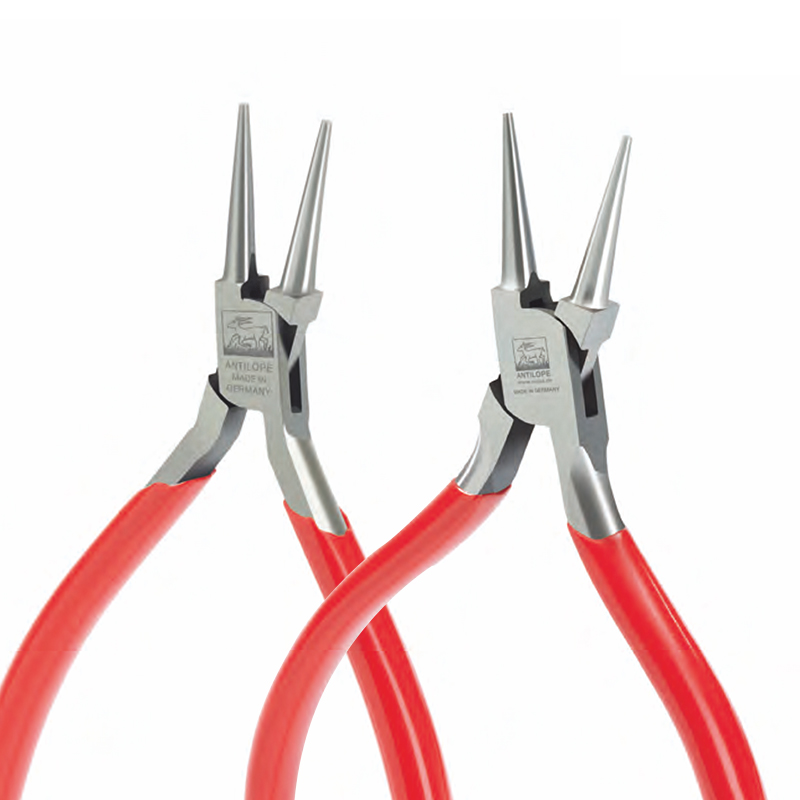 niqua® antilope round nose pliers without spring & cut (120 mm / 130 mm) Pair view displaying the NIQUA Antilope round nose pliers showing the 120mm and 130mm models with red PVC-dipped handles.