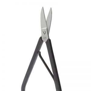 Front view of the NIQUA 04-081-170 jeweller's snips showing the polished cutting blades, black handle frame, and internal leaf spring.
