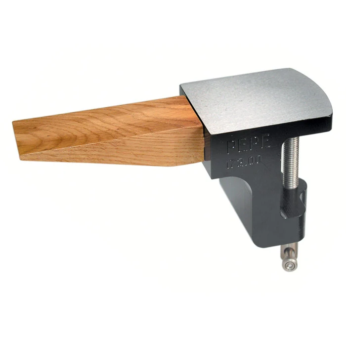 Pepe bench pin featuring an interchangeable wooden wedge mounted onto a hardened steel table anvil.