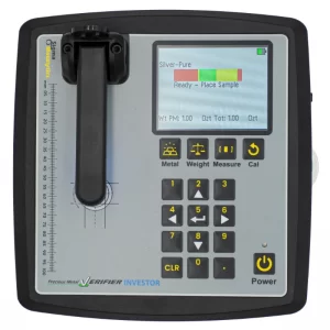 Top-down view of the Sigma Metalytics PMV Investor featuring the digital color-band display, numeric keypad, and integrated sensor arm.
