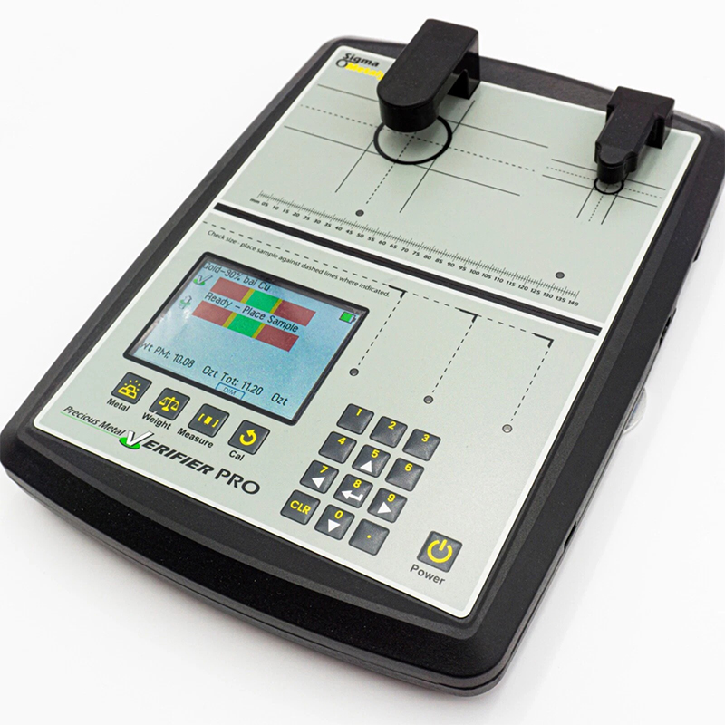 sigma metalytics precious metal verifier pmv pro + external bridge Angled view of Sigma Metalytics PMV Pro verifier showing onboard sensors and color LCD.
