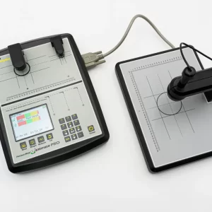 Top-down operational setup of the Sigma Metalytics PMV PRO base console connected via data cable to the External Bridge attachment.