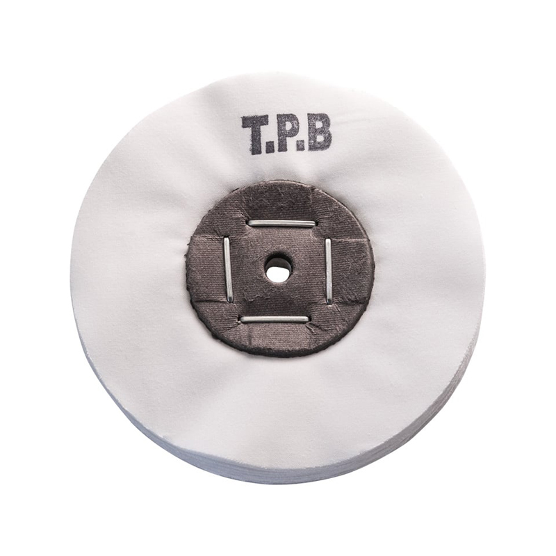 luxor® merard tpb fabrics Reverse face view of the TPB buffing wheel highlighting the heavy-duty stapled cardboard core and 6mm central arbor hole.