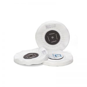 Set of 100mm LUXOR by MERARD MOC2 flannel buffing wheels with single stitch and branded centers.