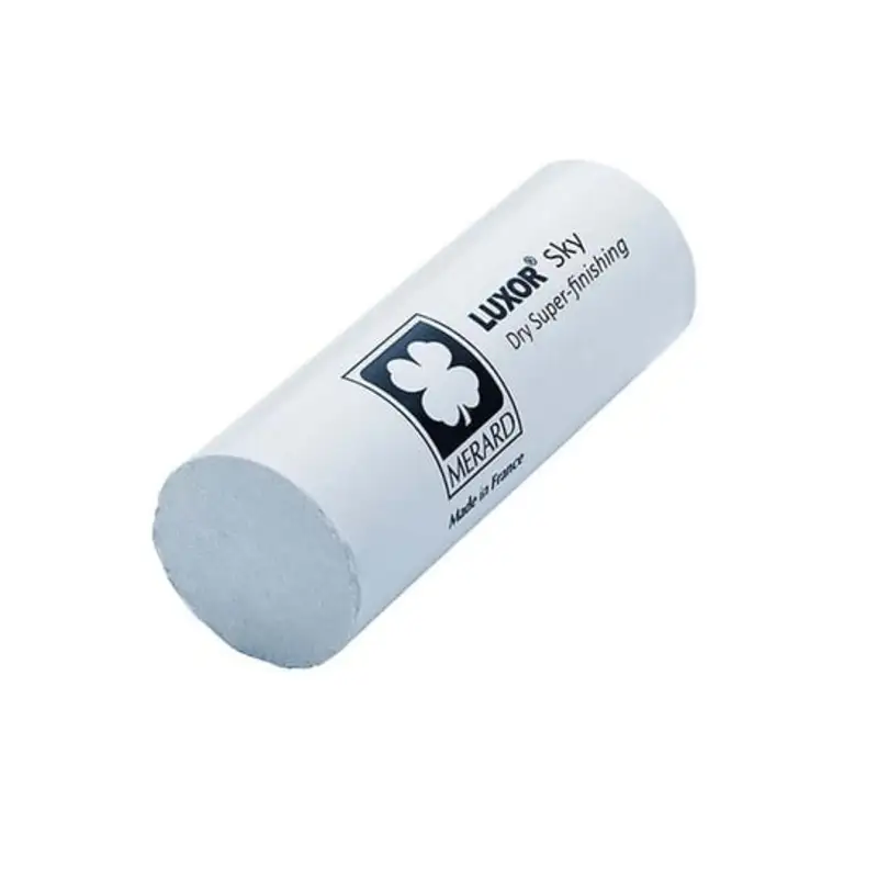 luxor® merard sky solid cylindrical polishing paste Side angle of a LUXOR Sky dry super-finishing cylindrical bar with branded protective wrap.