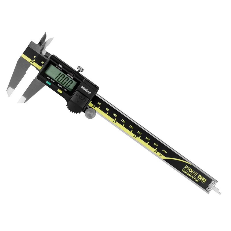 Mitutoyo Absolute Digimatic precision electronic caliper with digital LCD readout.