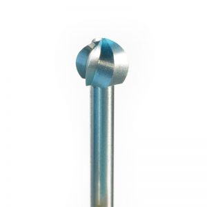 Macro view of the NIQUA SUPER Q 171C tool steel wax bur head mounted on a 2.35mm shank.