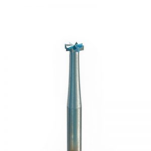 Macro view of the NIQUA SUPER Q 25 wheel bur head showing flat radial teeth on a 2.35mm shank.