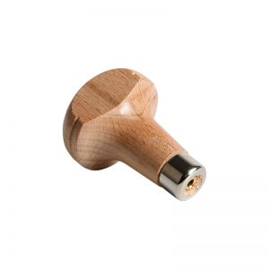 Front three-quarter view showing the reinforced metal ferrule with central beading tool socket and the flat side of the French beech handle.