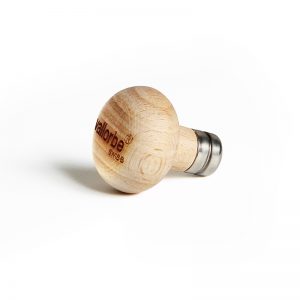 Isometric view highlighting the smooth wood grain, domed head, and metal socket collar of the AL4001 handle.