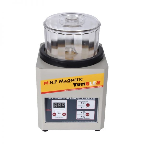 M.N.F. Magnetic Tumbler front view showing control panel and transparent bowl.