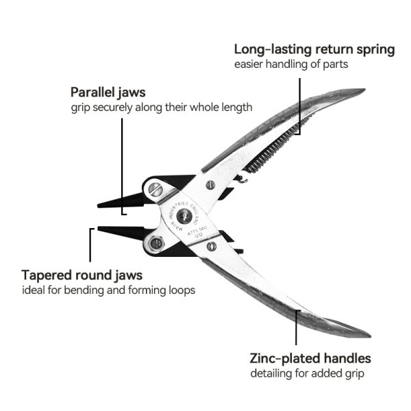 maun® round jaws 1 1/2′′ parallel plier return spring 140 mm