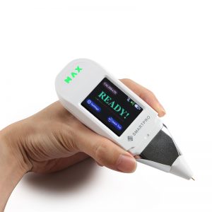 SmartPro MAX tester and accessories, including charger, case, cleaning cloth, and warranty (flat lay).