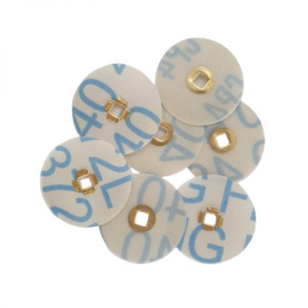 Assorted 3M Brass Center Aluminum Oxide Sanding Discs with blue numbers