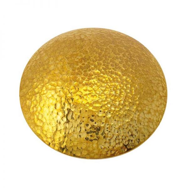 Close-up of a finely hammered golden metal surface, showcasing the detailed textures from the Fretz® Small Embossing Hammer