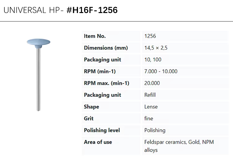 EVE UNIVERSAL HP #H16F-1256 fine grit blue silicone knife edge polisher for polishing