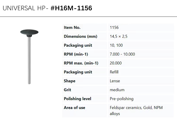 EVE UNIVERSAL HP #H16M-1156 medium grit black silicone knife edge polisher for pre-polishing