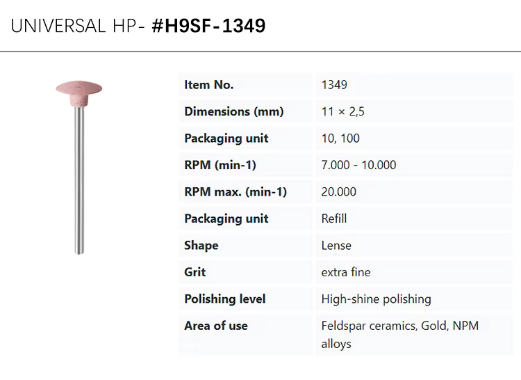 EVE UNIVERSAL HP-H9SF-1349 extra fine grit, pink, dish shape silicon polisher for high-shine polishing