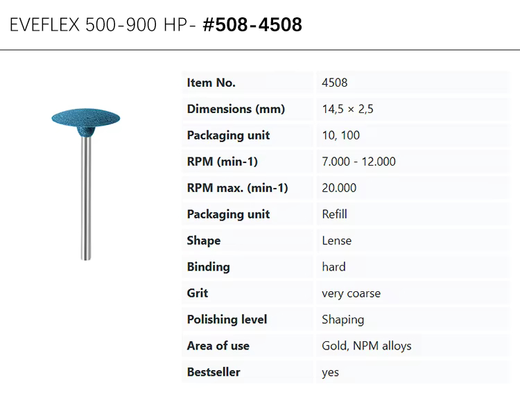 EVE® EVEFLEX 500-900 HP #508-4508, dark blue, very coarse grit, hard binding, for shaping gold/NPM alloys
