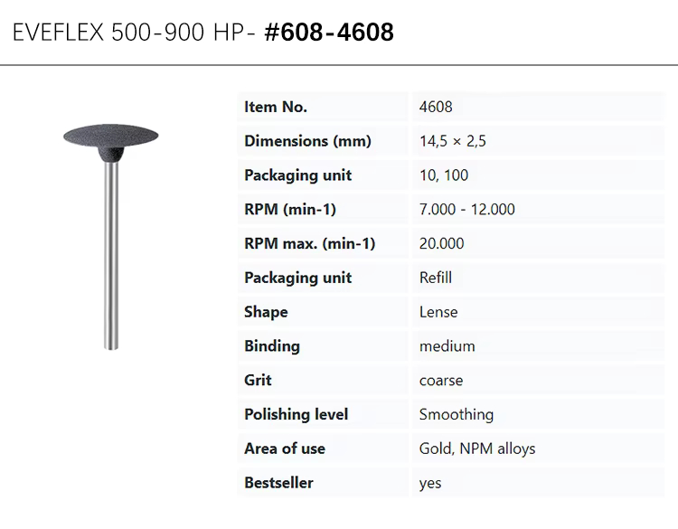 EVE® EVEFLEX 500-900 HP #608-4608, dark gray, coarse grit, medium binding, for smoothing gold/NPM alloys