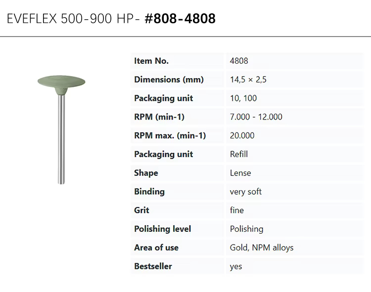 EVE® EVEFLEX 500-900 HP #808-4808, grass green, fine grit, very soft binding, for polishing gold/NPM alloys