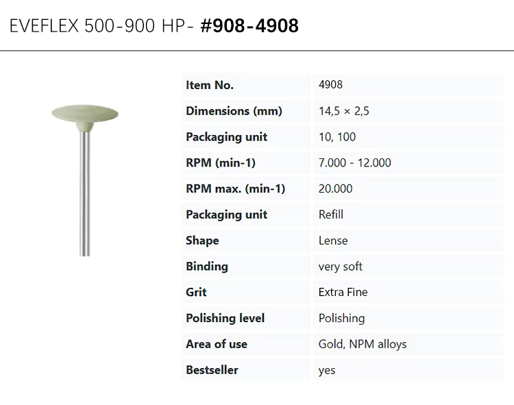 EVE® EVEFLEX 500-900 HP #908-4908, light green, extra fine grit, very soft binding, for polishing gold/NPM alloys
