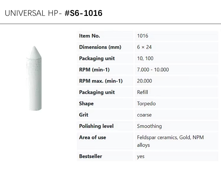 EVE® Universal 6x24MM bullet point silicone polisher, white, coarse grit
