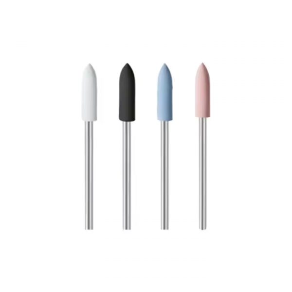 Set of four EVE® Universal 2.35mm Mounted Bullet Shape Rubber Polishers 5x16MM in assorted colors
