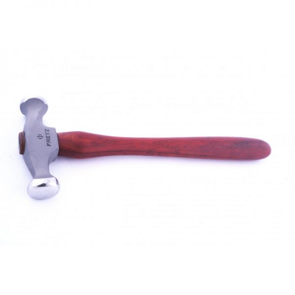 top view of the fretz plannishing Hammer showcasing its polished hammerheads and wooden handle