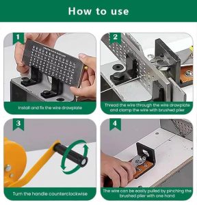 four step visual guide for using the manual wire drawing machine