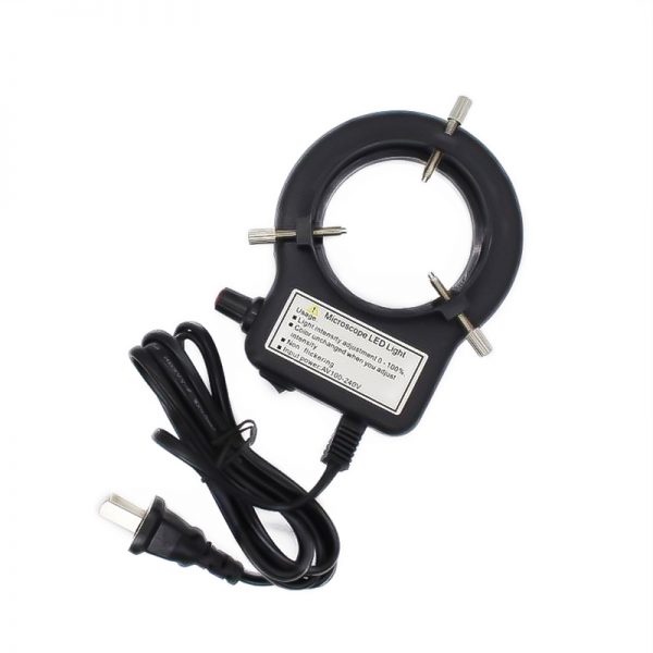 A black 48 LED ring light for micro-inlay machine, with the light, switch, and power cord visible