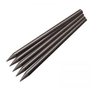 A close-up view of several sharpened 1.5% lanthanated tungsten electrodes used for TIG welding