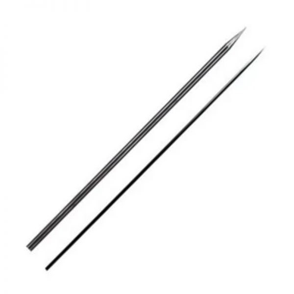 A picture showing two different sizes of sharpened TIG welding tungsten electrodes