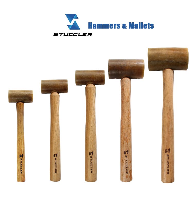 A set of five Stuccler High-Quality Cowhide Mallets, ranging in size from 25mm to 48mm