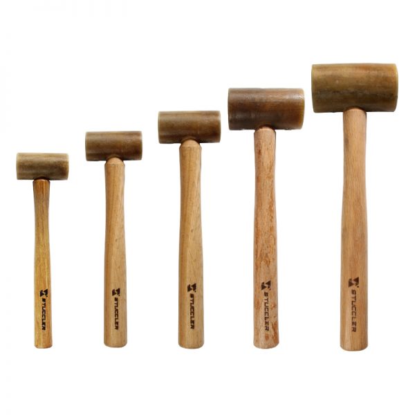A set of five Stucler rawhide mallets in different sizes