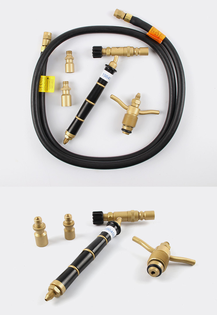A top-down view of the ORCA M75 CPA torch kit components neatly arranged, showing the hose, handle, regulator, and multiple torch tips