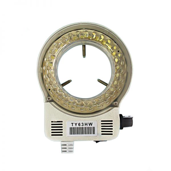 A white micro 48 LED ring light with a "TY63HW" label and barcode, showcasing the light beads