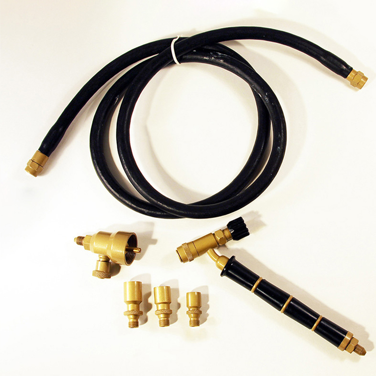 All components of the ORCA M75 CPR jewelry torch kit laid out, including the hose, regulator, and three nozzles