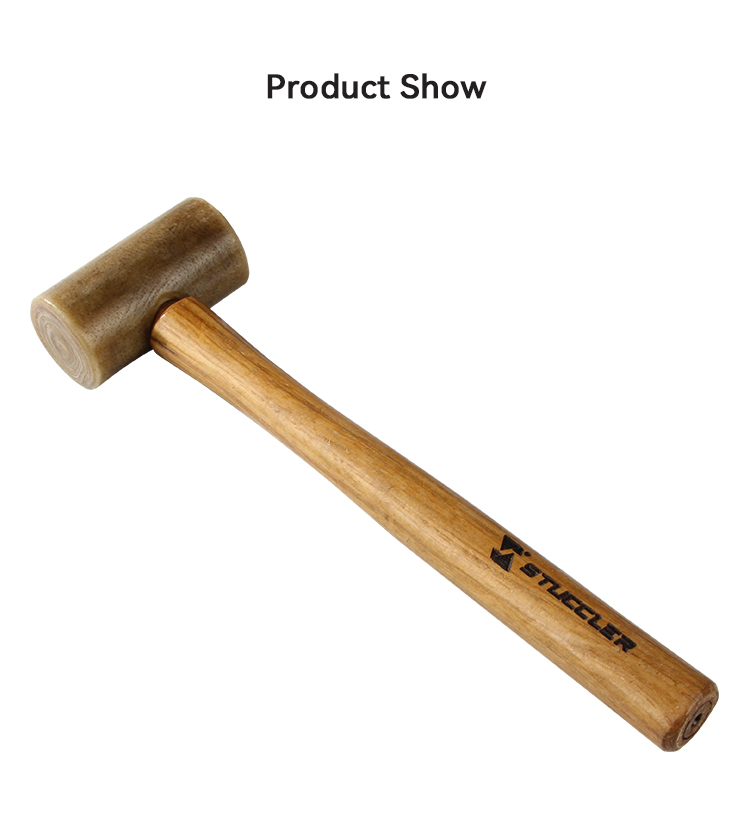An angled view of a Stuccler High-Quality Cowhide Mallet, showcasing the head and handle