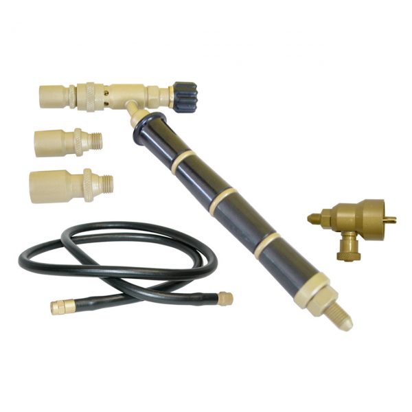 An exploded view of the ORCA M75 CPR jewelry soldering torch kit, showing the handle, hose, regulator, and the available nozzles