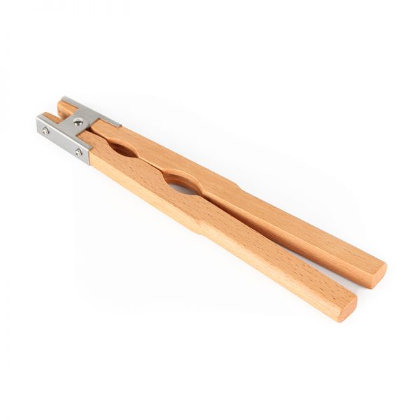 Angled view of a Stuccler® jeweler's wood outside ring holder, showcasing its simple and functional design