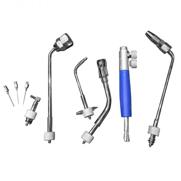 Another angle of the Stuccler Micro-Head Torch Set showcasing the different precision tips and handle